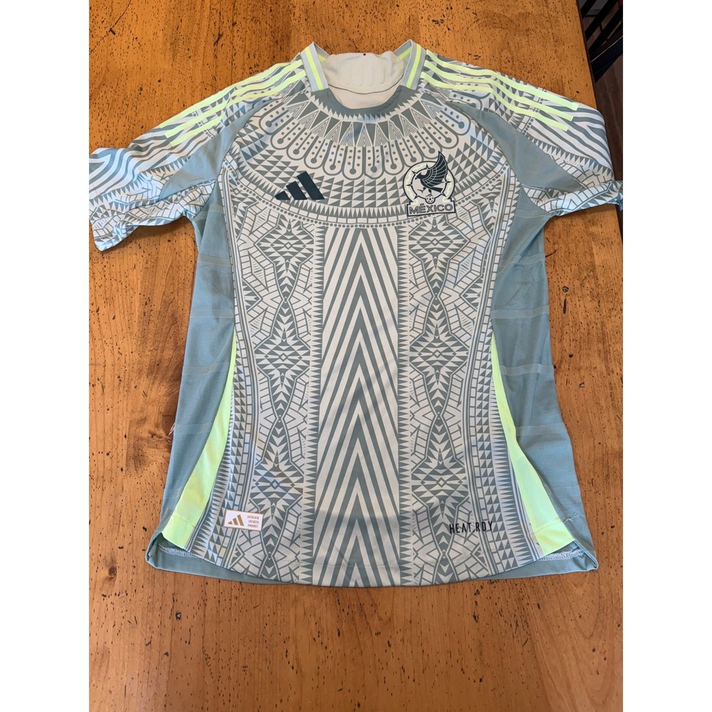 Adidas Mexico Away Jersey Size M Authentic HEAT.RDY Soccer Graphic Green Grey